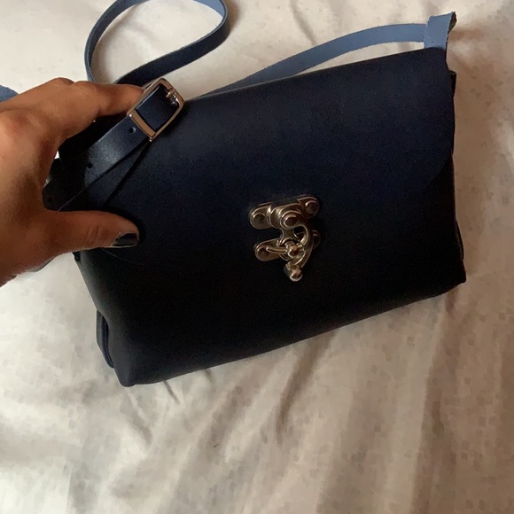 NWOT Small leather crossbody purse navy blue - Picture 2 of 3